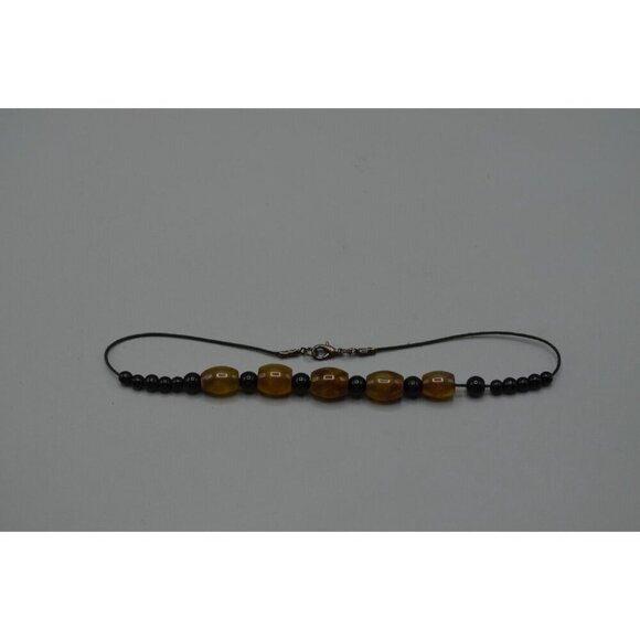 Beaded Choker Necklace Black Brown Strung Y2K Boho Gradient 15.5" - Picture 3 of 6
